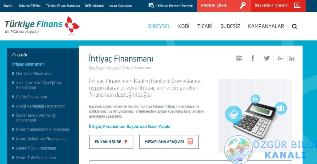 Türkiye Finans Katılım Bankası ihtiyaç finansmanı