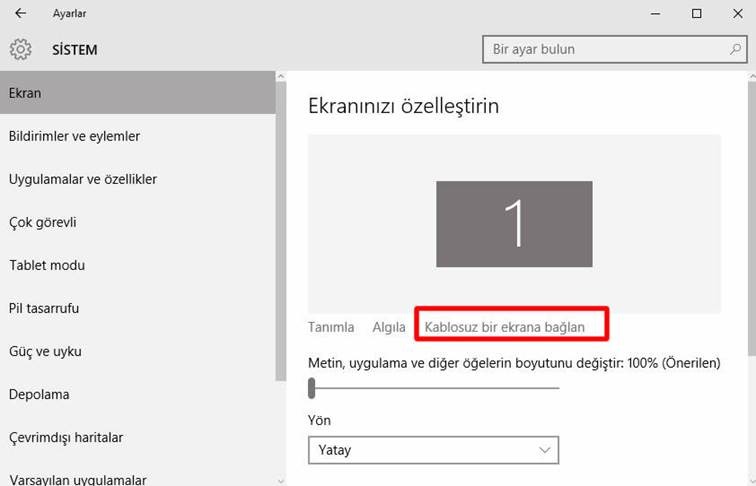 bilgisayarı televizyona bağlamak kablosuz windows 10