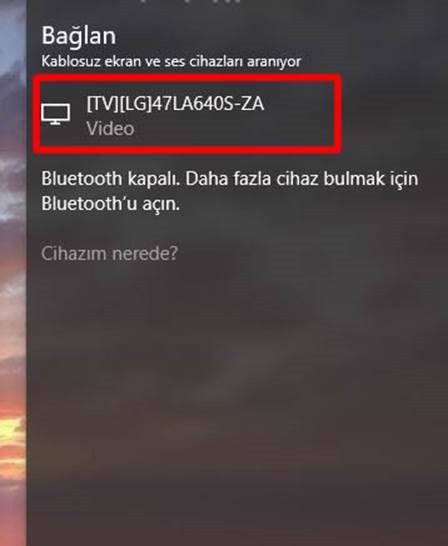 bilgisayarı televizyona bağlamak kablosuz windows 10