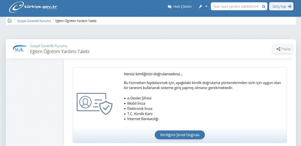 E-devlet Kırtasiye Yardımı