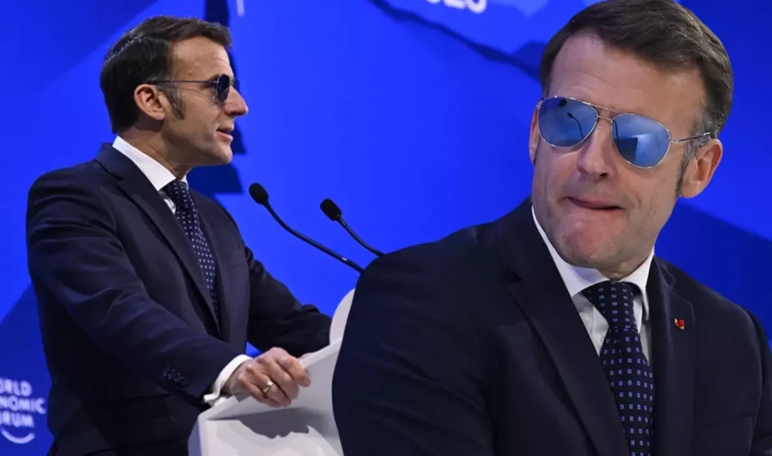 Fransa Cumhurbaşkanı Emmanuel Macron’un Davos’taki Dünya Ekonomik Forumu’na güneş gözlüğüyle