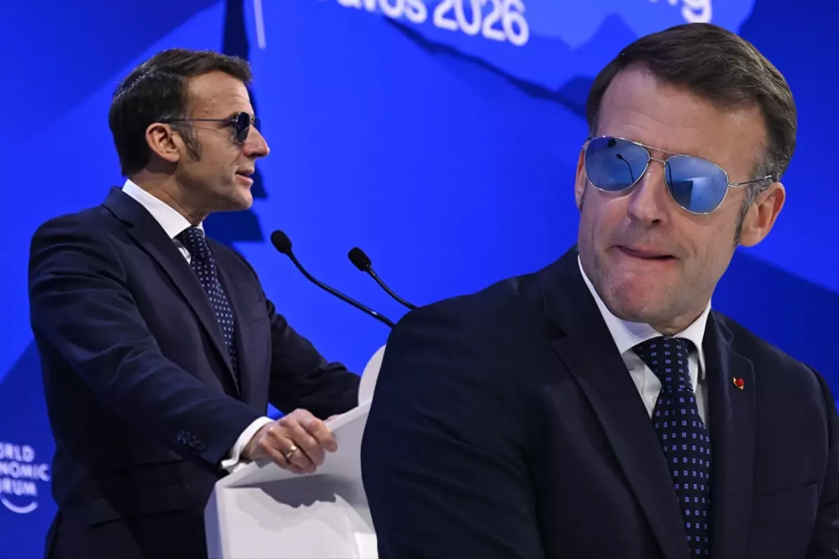 Fransa Cumhurbaşkanı Emmanuel Macron’un Davos’taki Dünya Ekonomik Forumu’na güneş gözlüğüyle